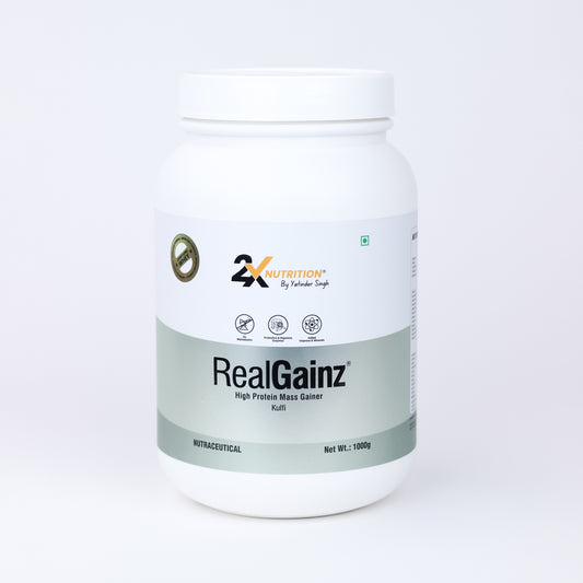 RealGainz, No Maltodextrin Mass Gainer (Kulfi- 1kg) - 2X Nutrition