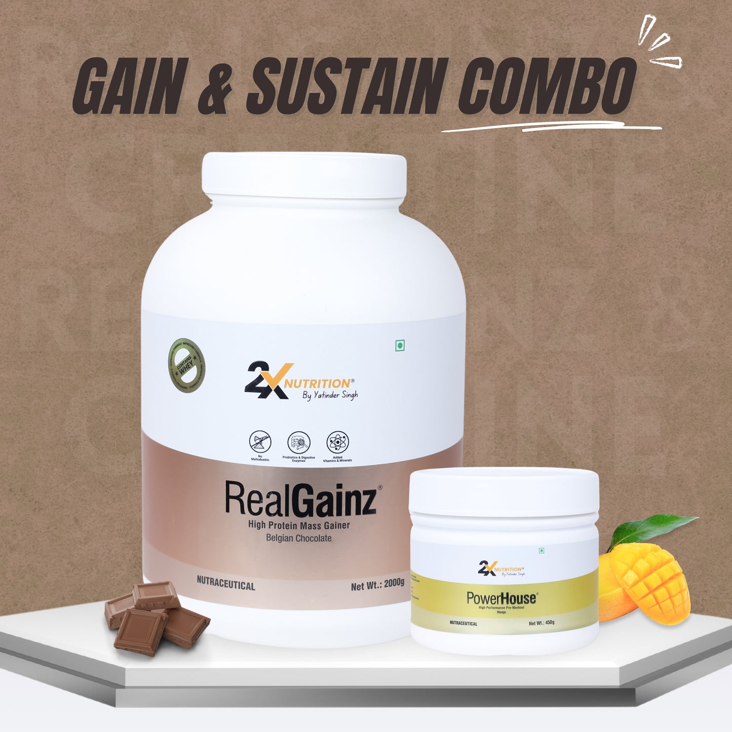 Gain & Sustain Combo - RealGainz(Belgian Chocolate 2kg) + PowerHouse