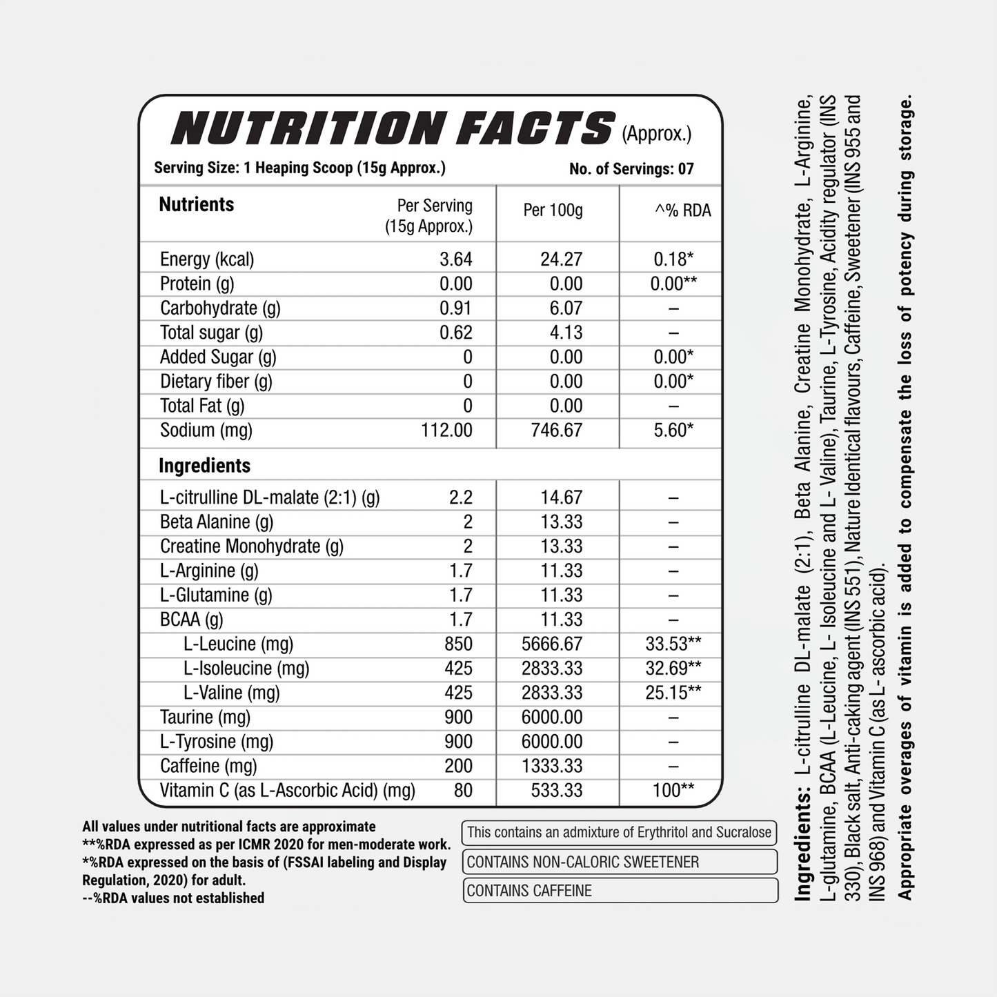 Pre workout supplement ingredients and nutrition facts of PowerHouse pre workout
